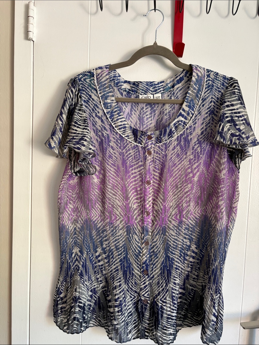Cato Purple and Blue Crinkled Button-Front Blouse - Picture 1 of 7